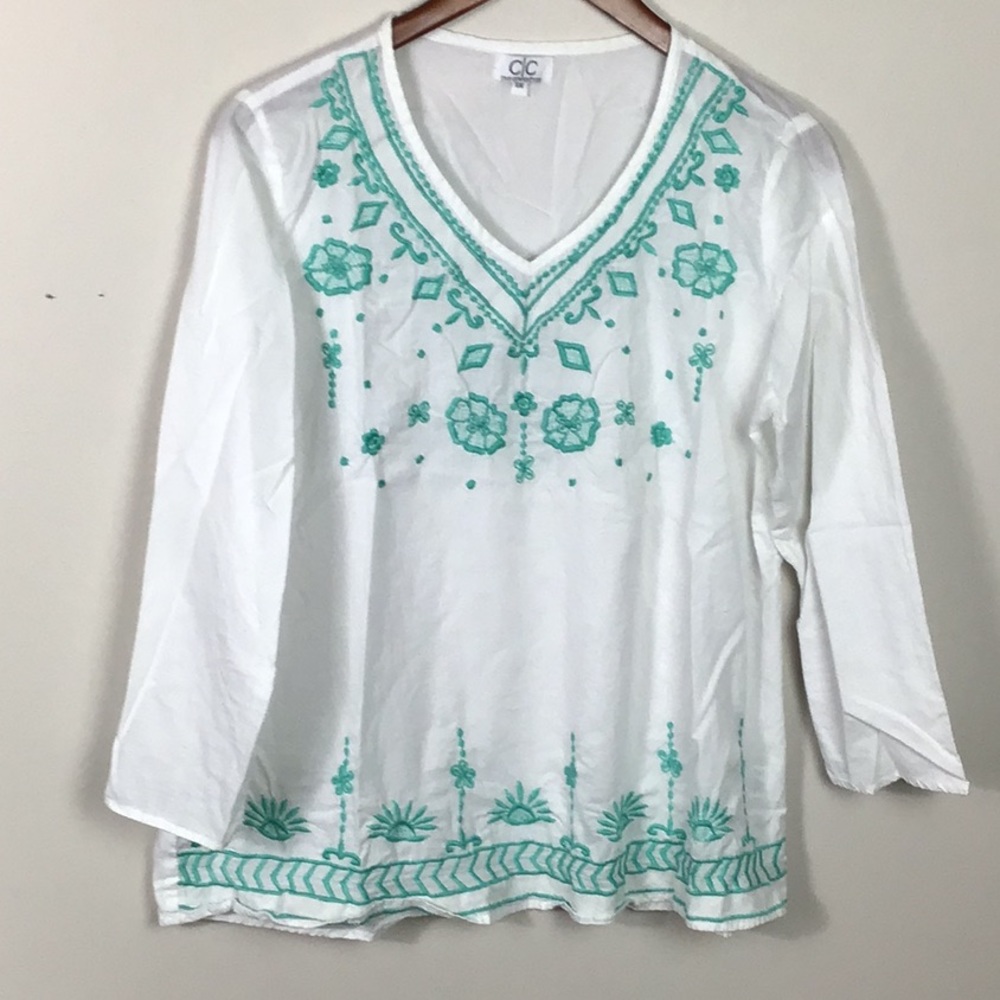 Mint green floral embroidered cotton tunic